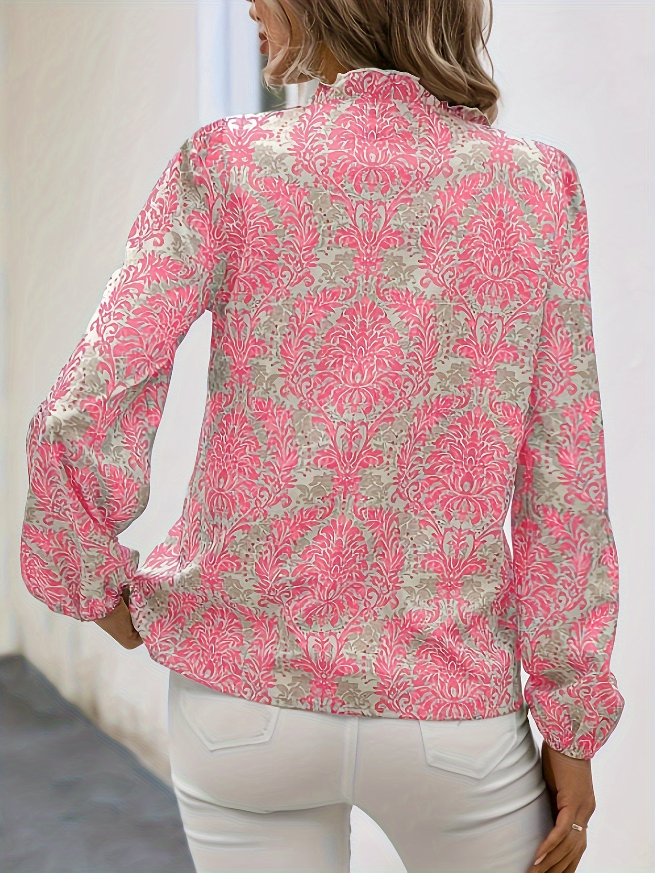 Allover Print Button Front Blouse, Casual Long Sleeve Blouse For Spring & Fall, Women's Clothing
