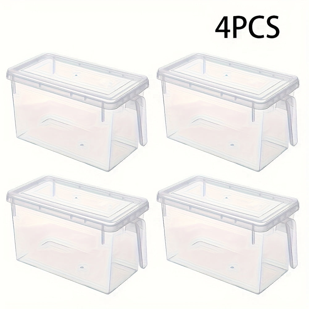 4pcs Set Transparent Refrigerator Food Storage Containers with Handles, Lids, and Rack Basket - Valentine's Day Gift Holiday Present Guide