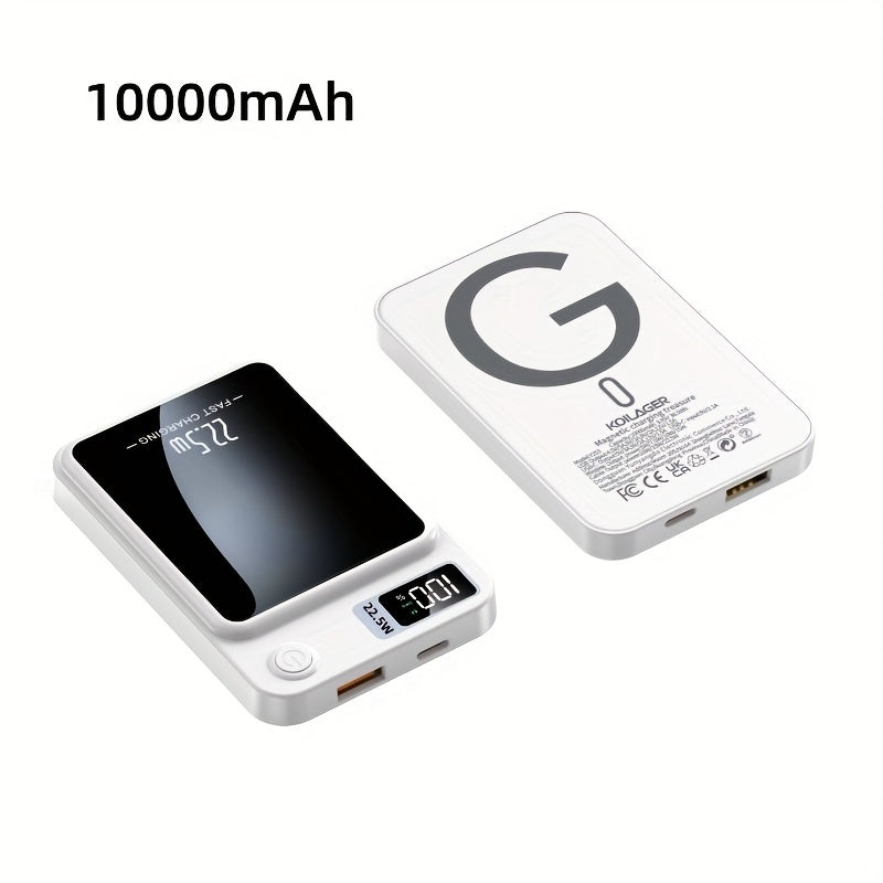 1pc KOILAGER 10000mAh Portable Power Bank with Ultrathin Magnetic Wireless Charging, 22.5W Super Fast Charge, PD20W Bi-directional Fast Charging, 15W Wireless Power, LED Display, Dual Power USB/Type-C for iPhone 16/15pro/14ma