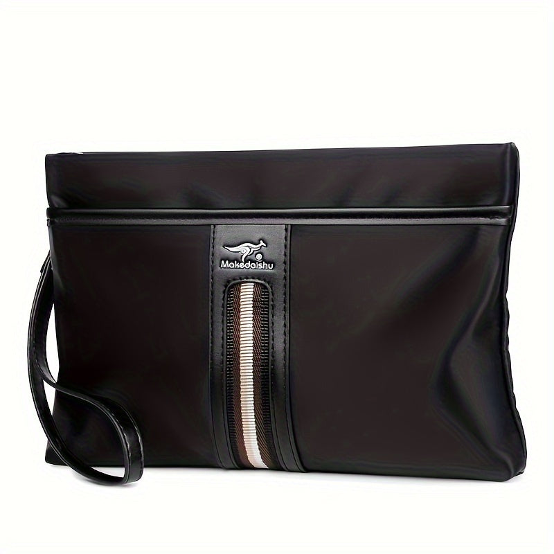 MARHSEIKE Men's Large Capacity Clutch Bag - Stylish Black Nylon Handbag with Zippered Compartment & Adjustable Strap, Trendy Business Phone Holder for Everyday Use, Secure Travel Pouch|Modern Masculine Clutch|Durable Zipper C
