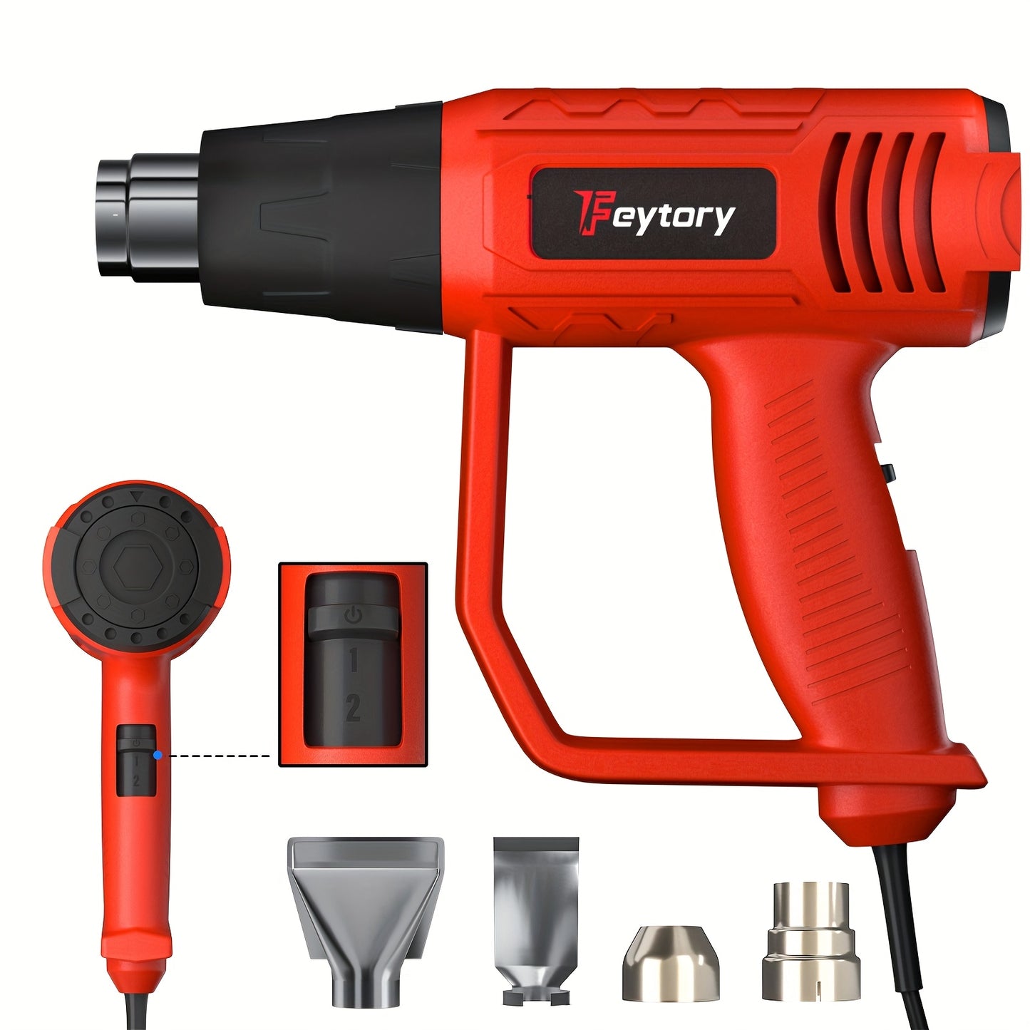 Heat Gun 2000W, Professional Electric Hot Air Gun Dual Temperature Settings 60C-600C and Overload Protection with 4 Nozzles, for Shrinking PVC, Crafts, Paint Stripping, Car Film, Embossing
