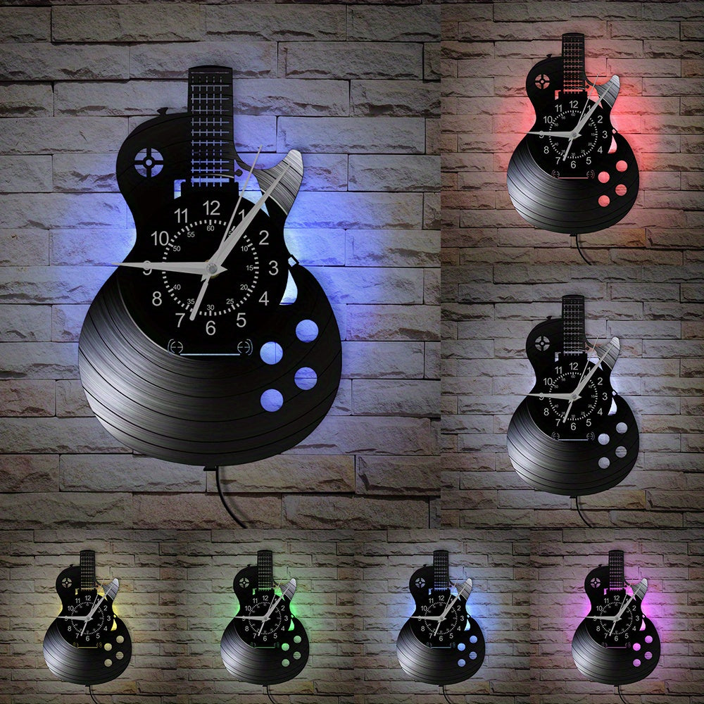 1pc Guitar Vinyl Wall Clock Gifts For Holiday, Black Music Wall Clock Instrument Art Unique Gifts For Men Women Guitar Player For Birthday Wall Decor, Fall Halloween Decor