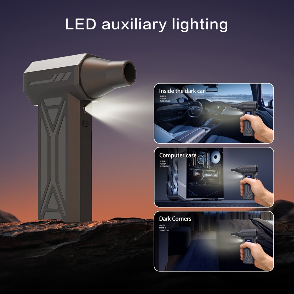 130000RPM Violent Turbofan, Intelligent Display Screen with 4-speed Adjustable, Includes 5 Nozzles, High-capacity Battery, The Best Holiday Gift for Portable Air Blowers Suitable for Computers, Keyboards, Outdoor and Car Clea