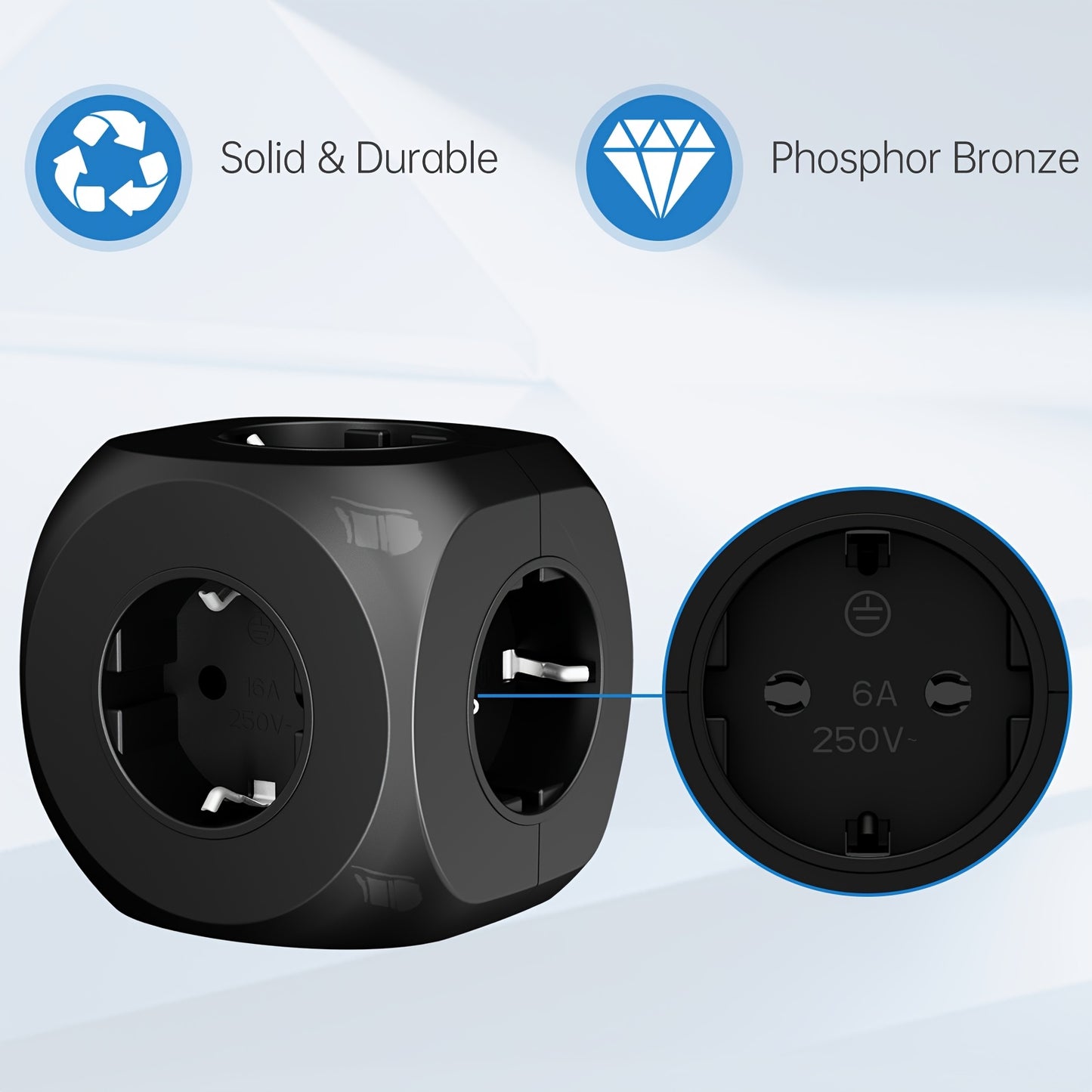 Five-in-one multi-socket cube wall plug, standard European 5 European sockets, multi-socket three-dimensional, suitable for office, home, travel