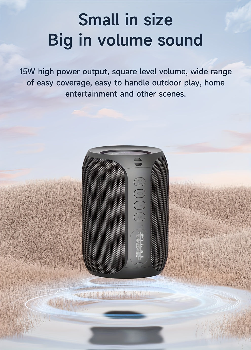 ZEALOT S32Pro 15W Wireless Speaker, Portable Bass, TWS Supports Dual Pairing, 3600mAh Battery, RGB Light, 10 Hours of Gaming Time, Loud Stereo, Charging Cable And Auxiliary Cable, Compatible With Memory Card/usb Insert, Suita