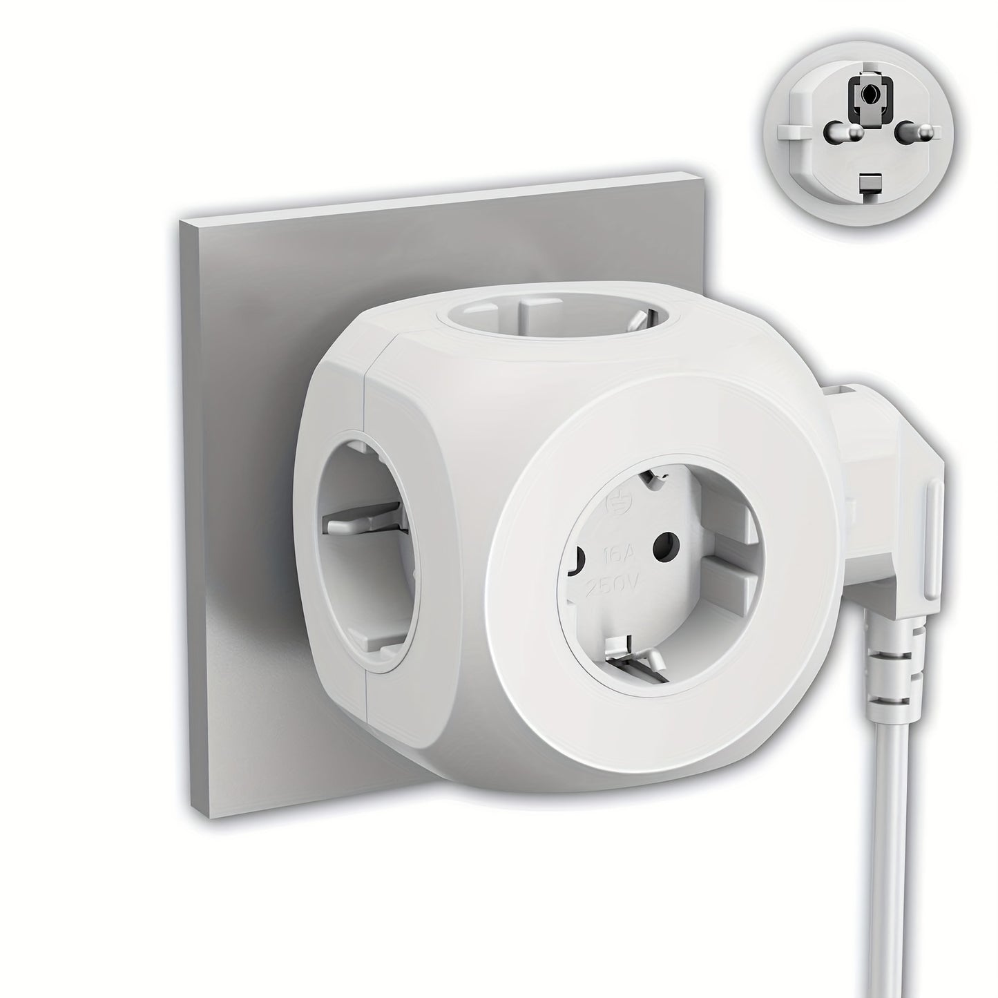 Five-in-one multi-socket cube wall plug, standard European 5 European sockets, multi-socket three-dimensional, suitable for office, home, travel