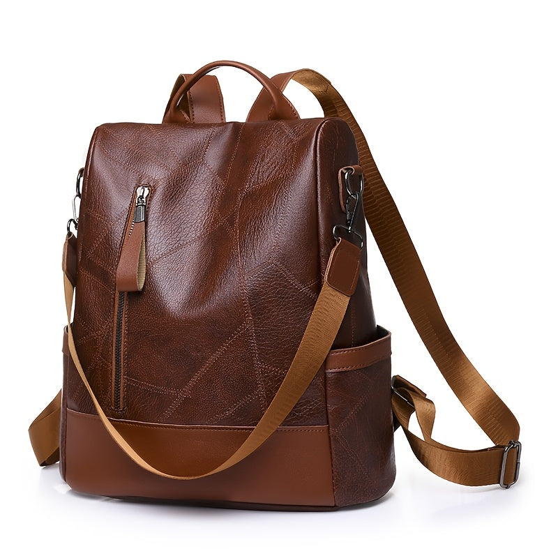 Women's Backpack - Large Capacity, & Travel Bag with Golden-Tone Hardware, Adjustable Shoulder Straps & Front Zipper Pocket - Coffee Brown/Beige/Red/Black Handbag for College, Business, Daily Use (Stylish Durable PU, Bags For