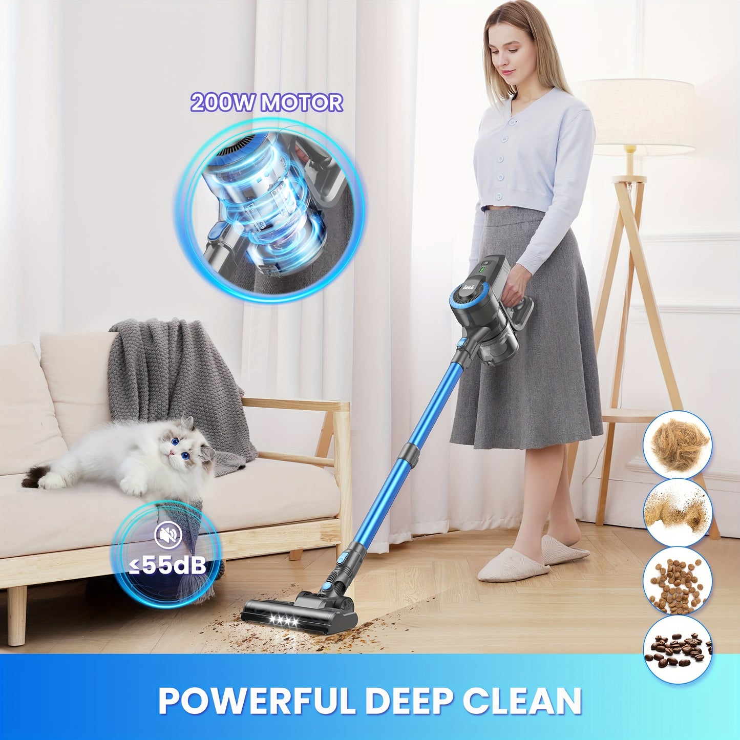INSE Cordless Vacuum Cleaner, 6-in-1 Lightweight Stick Vacuum, Powerful Rechargeable Vacuum Cleaner, Perfect for Hardwood Floor Carpet Pet Hair Home, Vacuum Cleaner for Home Heavy Duty, Cordless Vacuum Cleaner High Suction, V