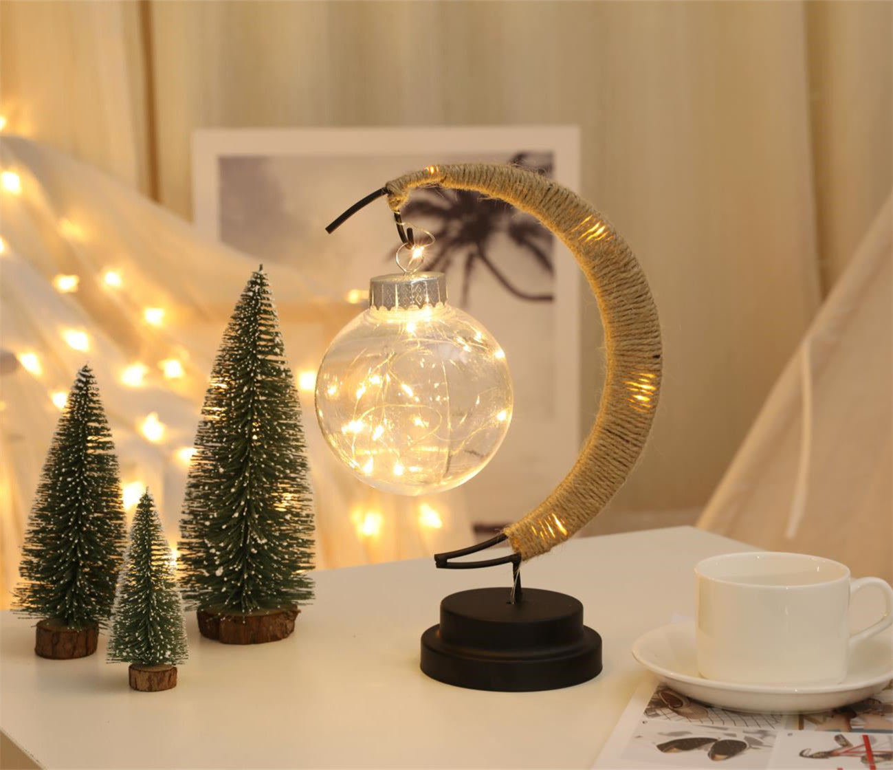 LED Ball Lamp Wrought Iron Moon Lamp, Plastic And Iron Bar Desk Lamp Decorative Lamp, Bedroom Decorative Modeling Lamp (battery Not Included) Halloween, Christmas Decor For Hotel/catering/event Holding
