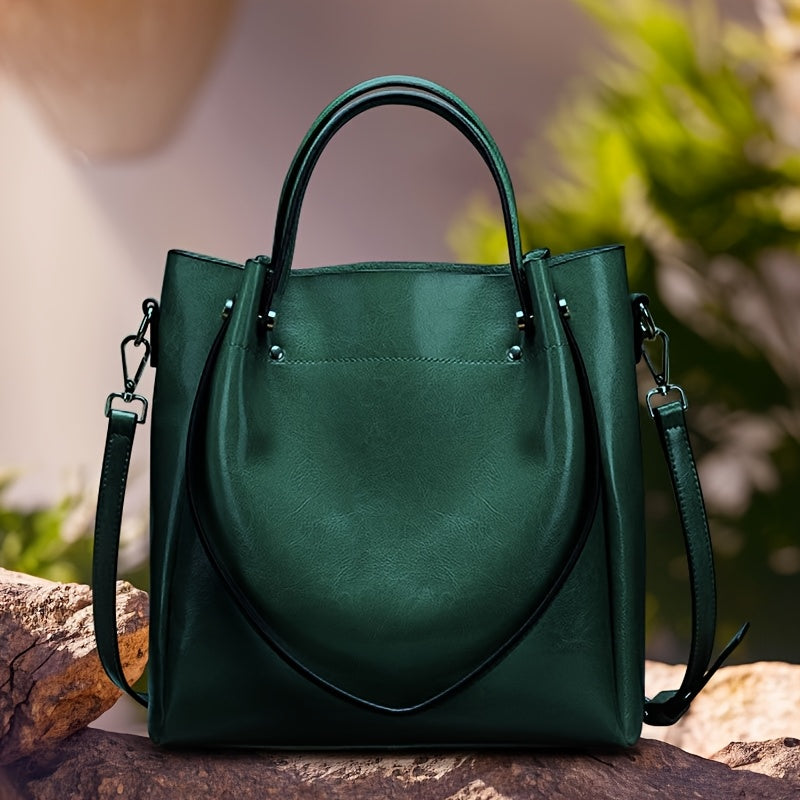 Women'S Genuine Leather Tote & Crossbody - Elegant Minimalist Hand with Golden-Tone Hardware, Zipper Closure, Golden-Tone Hardware &, Sturdy Base For Everyday & Formal Use, Versatile Accessory, Sleek Design, Durable Construct