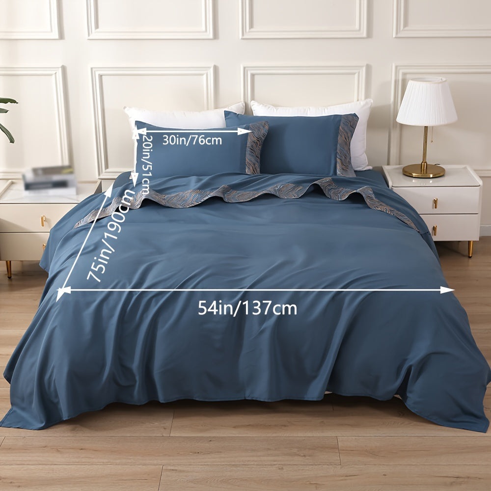 Luxury jacquard Bed Sheets Set 40.64cm deep pocket - 4pcs Bedding - Shrinkage and Fade Resistant - Easy Care 1flat+1fitted+1/2pillowcase