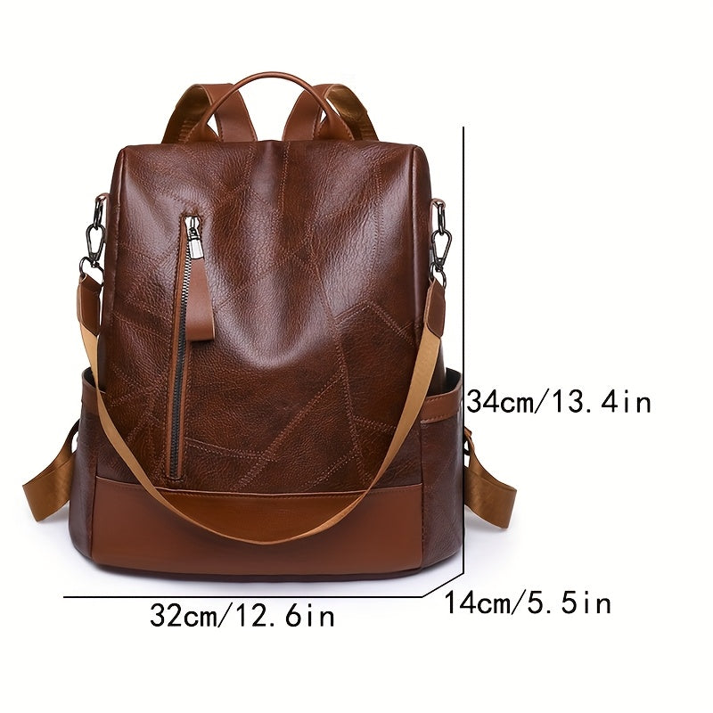 Women's Backpack - Large Capacity, & Travel Bag with Golden-Tone Hardware, Adjustable Shoulder Straps & Front Zipper Pocket - Coffee Brown/Beige/Red/Black Handbag for College, Business, Daily Use (Stylish Durable PU, Bags For