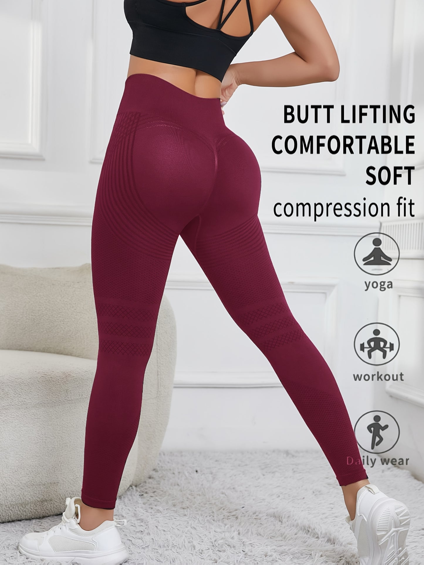 Women'S High-Waist Seamless Yoga Pants - Stretchy, Quick-Dry, and Comfortable for Workouts, Running, and Casual Wear, Featuring Peach Lift Design, Solid Color, High Waist Design, Running Pant