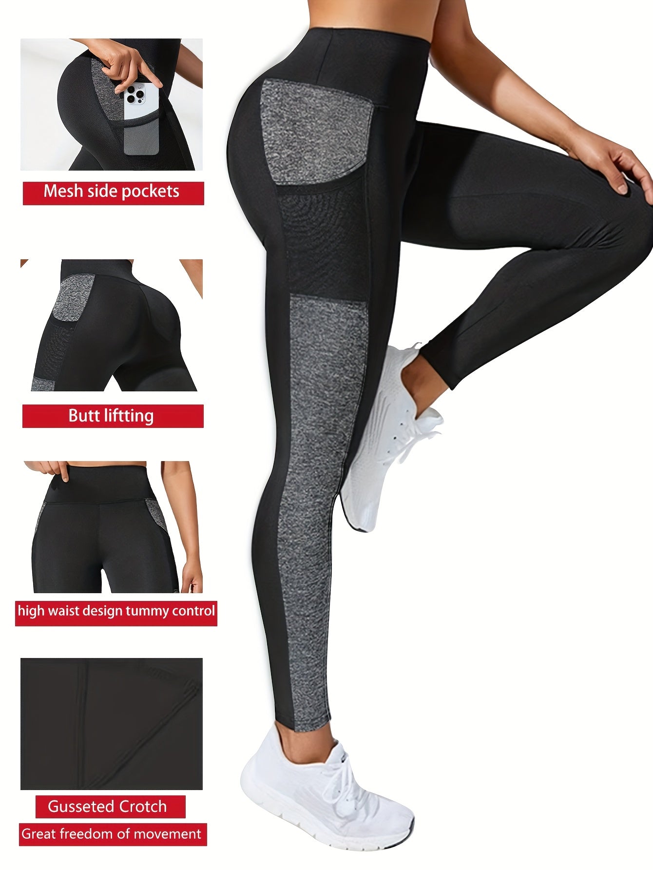 Women'S Plus Size Yoga Leggings with Side Mesh Pockets - High Waist, Stretchy & Breathable for Running, Fitness & Sports Training