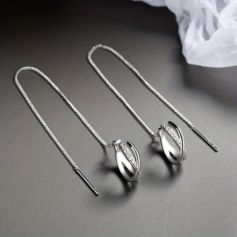 Shiny Zircon Decor Sexy Ear Cuff Threader Earrings Copper Jewelry Exquisite Female Gift Daily Casual