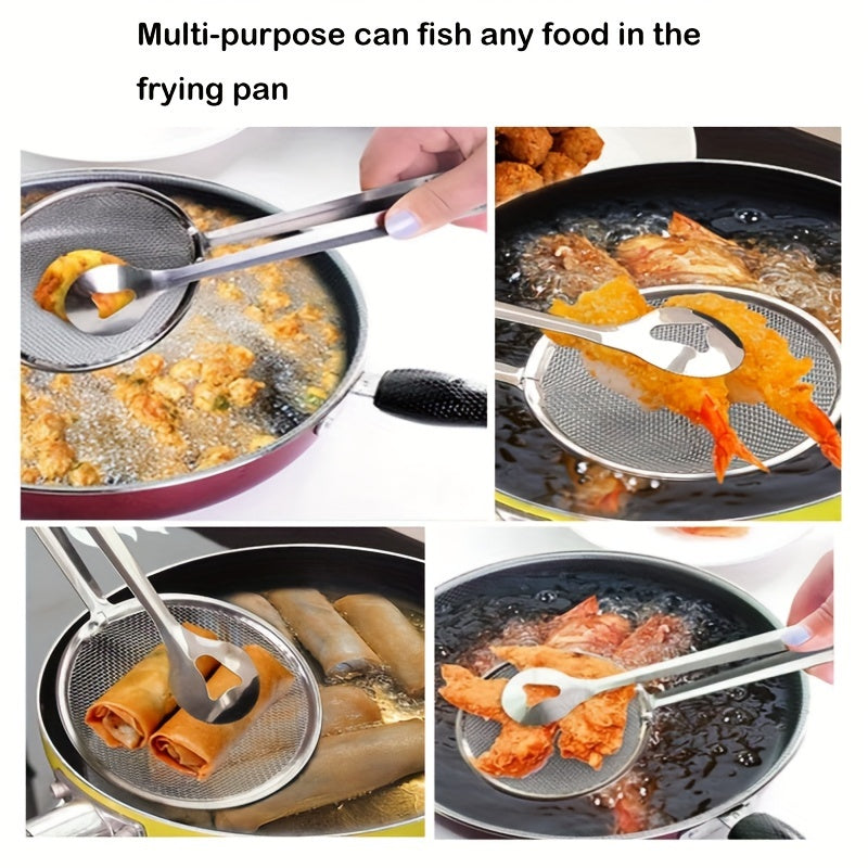 Frying oil strainer spoon Food strainer Kitchen colander stainless steel fried food strainer.Kitchen food filter tongs for frying food.High temperature resistant food stainless steel frying clip filter clamp kitchen tools Eid