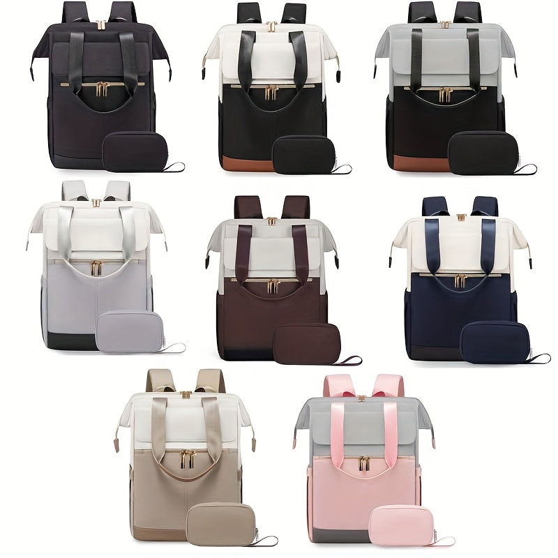 Stylish Women'S Convertible Laptop Backpack - Soft Shell Nylon, Multiple Compartments, Zipper Closure, Ideal for School, Travel & Leisure, Available in Gray, Pink, Blue, Red, Black, Backpack for School