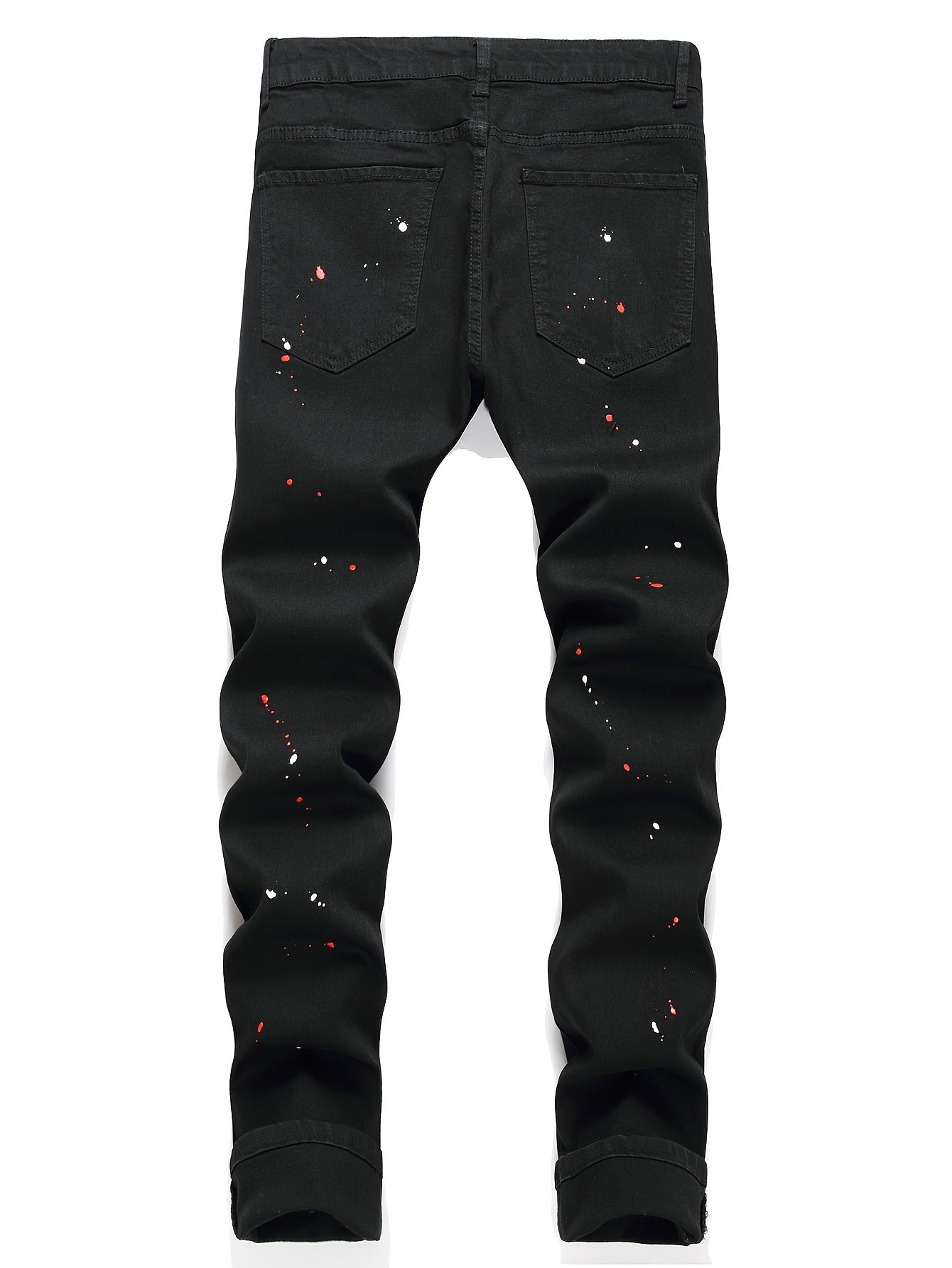 Patch Splatter Ripped Jeans, Men's Casual Street Style Distressed Slim Fit High Stretch Denim Pants For Spring Summer