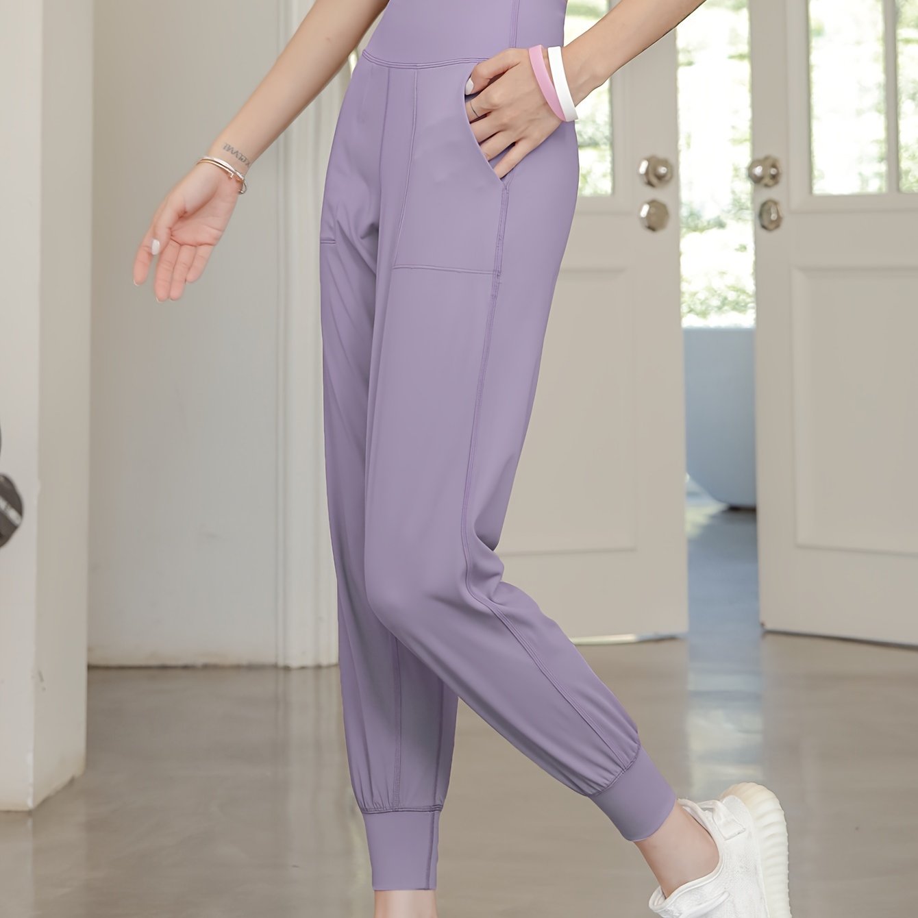 Women's Activewear: Causal Yoga Jogging Pants with Solid High Waist and Quick Drying Technology