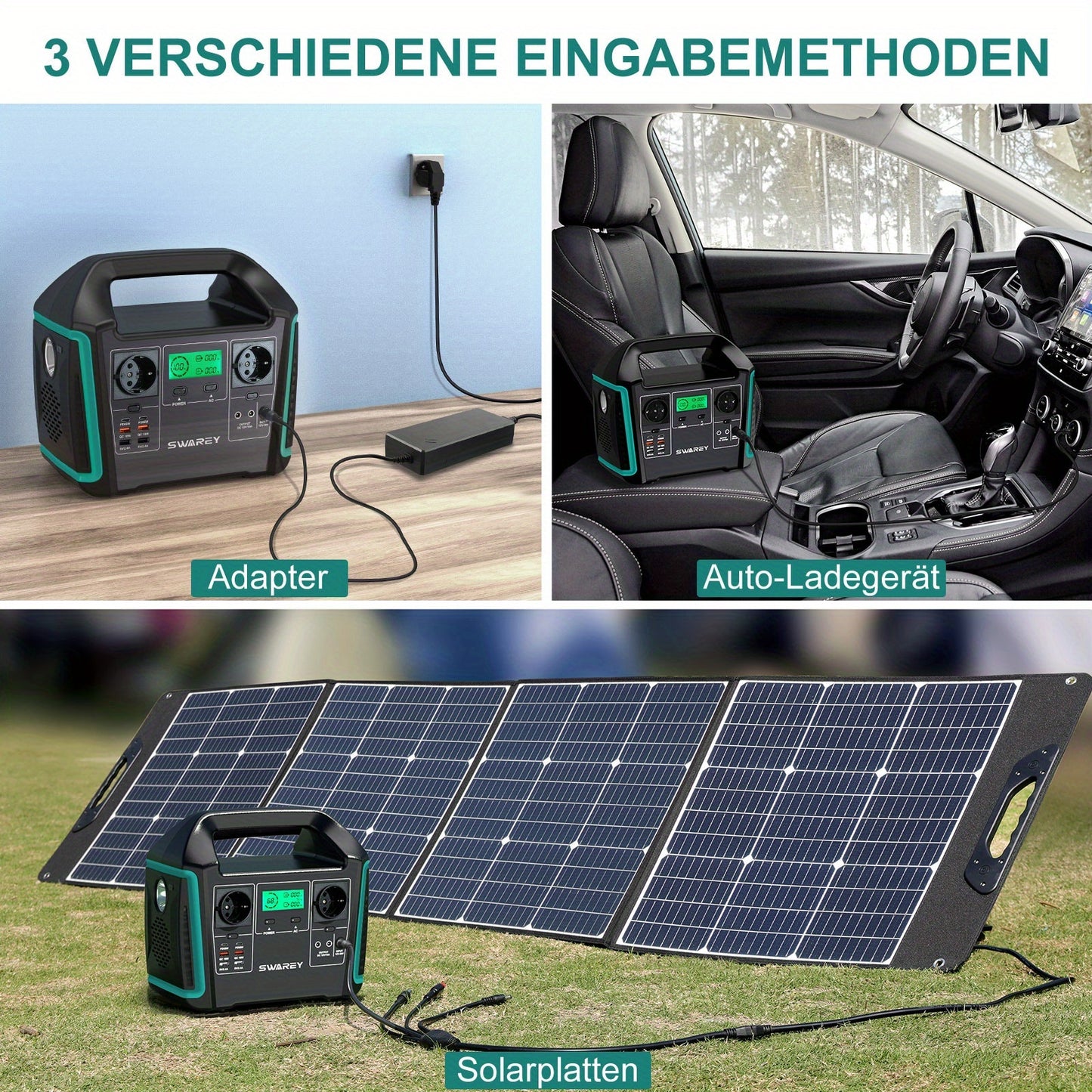 SWAREY 725.76Wh Solar Generator, Portable Power Station, 1000 W (Surge 1500 W) AC Outputs/Pure Sine Wave, Power Bank Emergency Generator, 2 X 65 W USB-C Connection, Power Generator Battery for Outdoors, Camping, Travel, Fishi