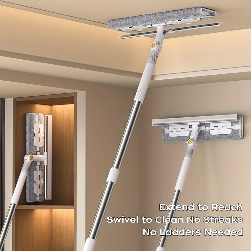 134.37cm Lengthen Microfiber Cleaning Tool, 360° Spin Flat Dust Tools, Dual-Use Dry and Wet, Stainless Steel Handle, Plastic Head, Efficient Glass Cleaner, Window Cleaning Tools, for Bathroom Doors, Windows, Floor and Car Us