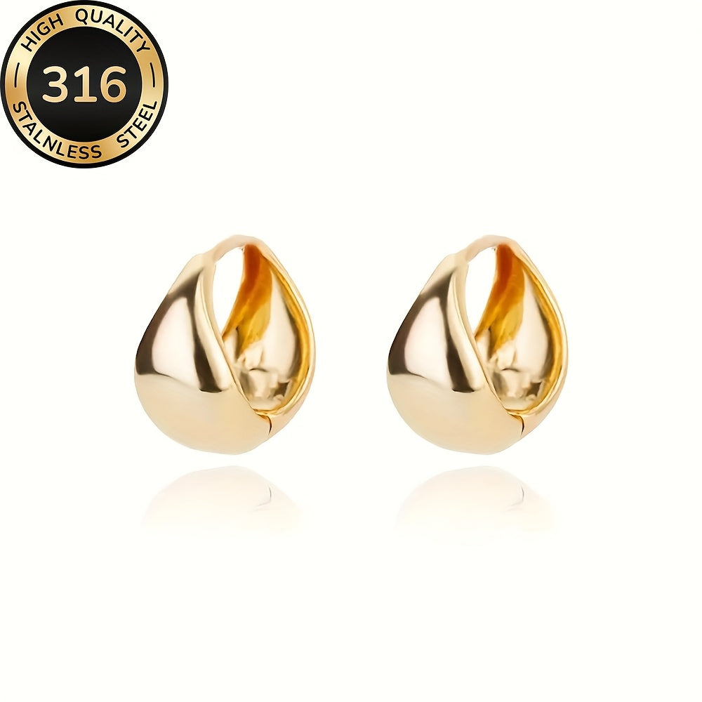 Hypoallergenic stainless steel French Golden hoop earrings, anti-fade, comfortable and versatile, simple and elegant, high-quality fashionable Women's earrings for daily wear or parties, jewelry accessories, are exquisite gif
