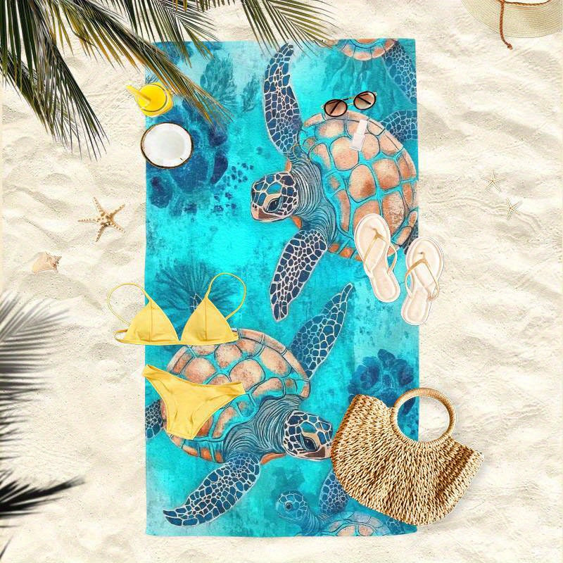 1pc Oversized Beach Towel with Vibrant Sea Turtle Ocean Print – Super Soft Quick-Dry Microfiber, Multi-Use for Yoga, Swimming, Fitness, Camping & Sandbathing, Beach Blanket, Yoga Accessory, Contemporary Style, Quickdry Fabr