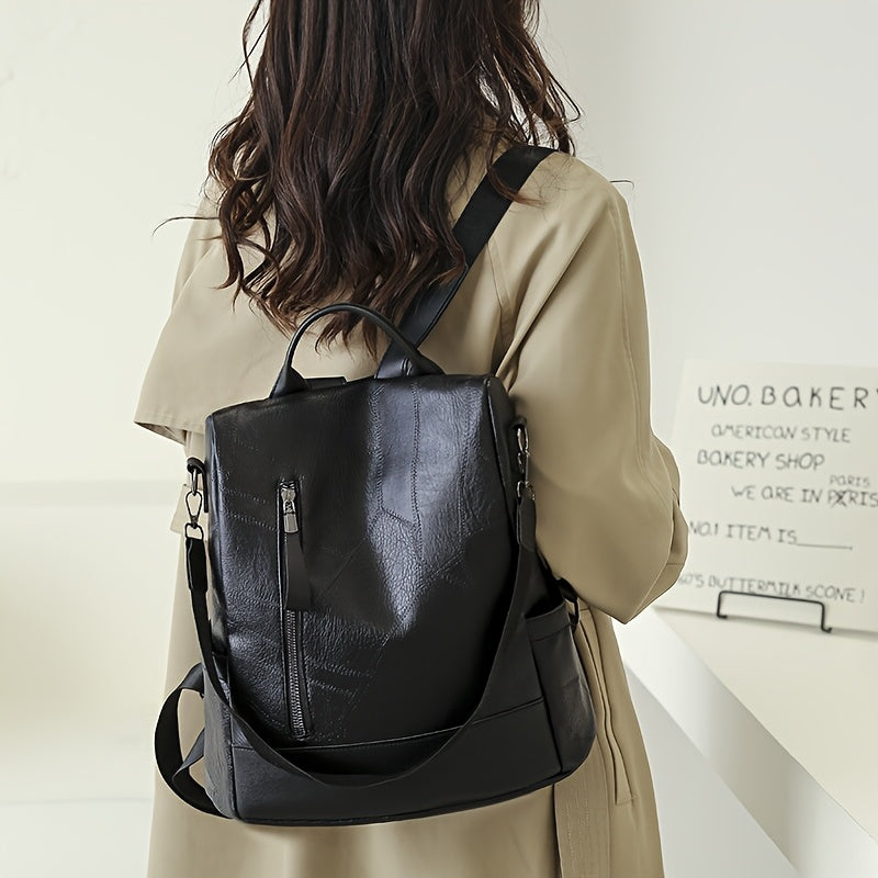 Women's Backpack - Large Capacity, & Travel Bag with Golden-Tone Hardware, Adjustable Shoulder Straps & Front Zipper Pocket - Coffee Brown/Beige/Red/Black Handbag for College, Business, Daily Use (Stylish Durable PU, Bags For