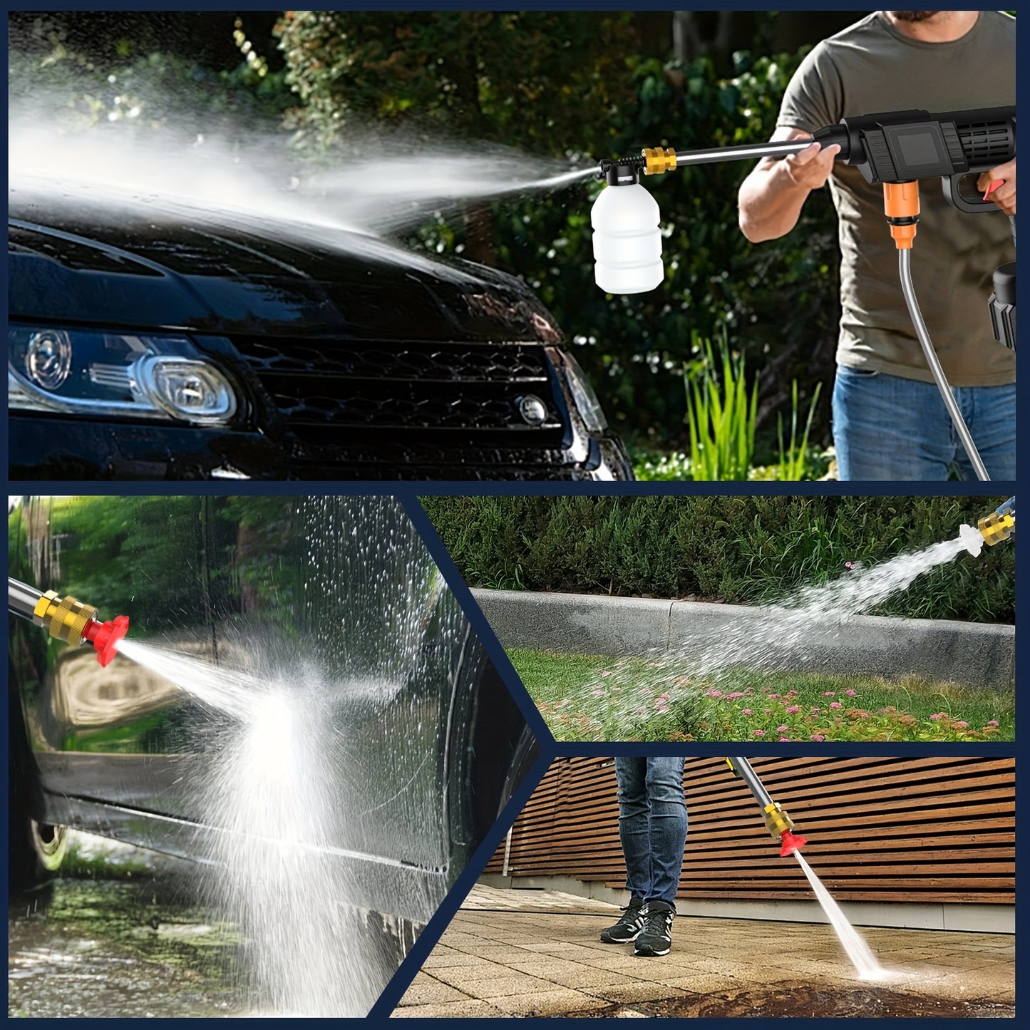 21V Cordless Electric Pressure Washer with 1300mAh Battery and Charger - Handheld Power Washer, Lithium-ion Battery Powered, Ergonomic Design with Adjustable Nozzle & Hose Connector for Cars, Floors, Garden,