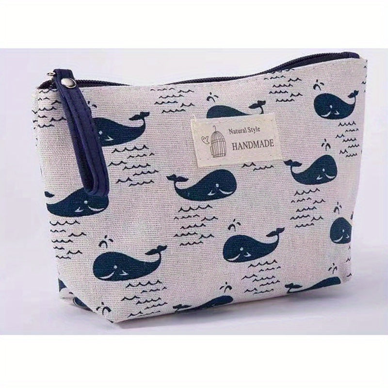 Casual Canvas Cosmetics Bag, Zipper Coin Purse, Portable Travel Storage Bag