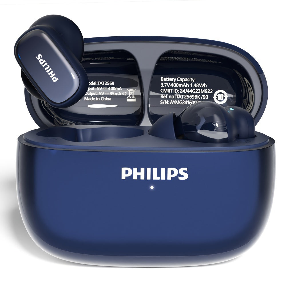 New Philips BT13.72 cm-Ear Earphones with Wireless Charging Case, 24Hour Playtime/Game Modes/Built-in Mic/Touch Control for Gaming, Running, Cycling TAT2569