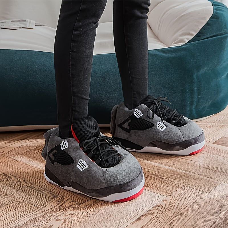 Unisex Cozy Fleece-Lined Slip-On Shoes, Non-Slip Fabric Sole, Warm Home Loafers, Striped Pattern, Fall/Winter Footwear, Over 14 Years, Comfortable Plush Slippers for Men and Women