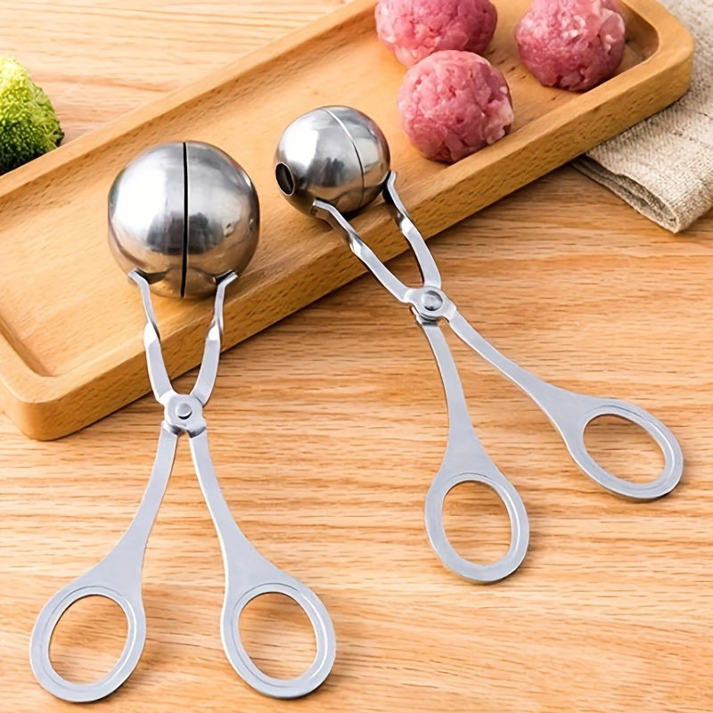 1pc Stainless Steel Meat Ballers With Anti-Slip Handles, None-Stick Meat Baller Tongs, Meatball Scoop, Ball Makers Mold, Cake Pops Meatball Maker, Ice Tongs, Dough Scoops For Kitchen Tools, Kitchen Supplies