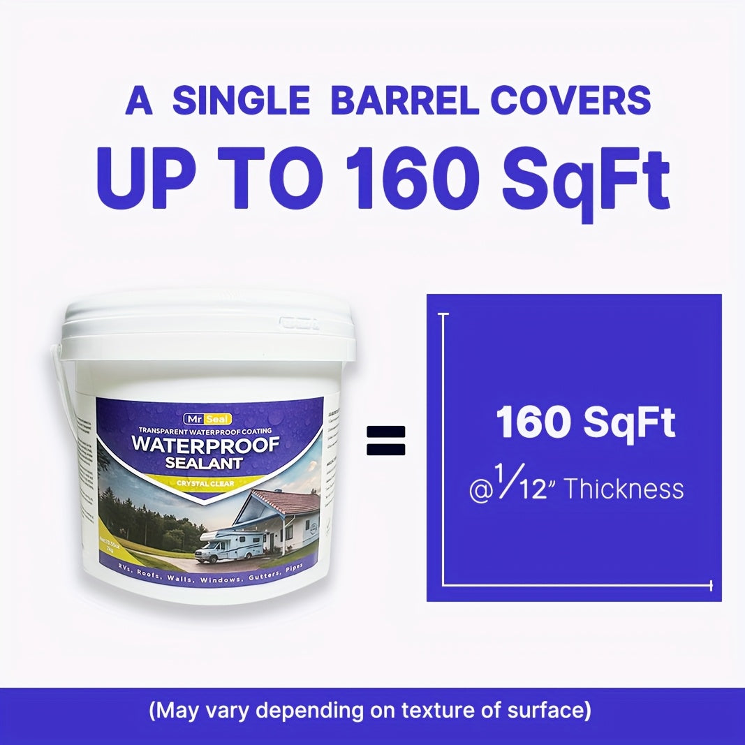 2kg RV Transparent Waterproof Sealant - Covers Up to 160 SqFt @ 1/12" Tickness, Ideal for RV Roof, Windows, Gutters & More, Durable & Flexible Sealant for Home Improvement, Roof Sealant, Versatile Sealant, High Quality Sealan