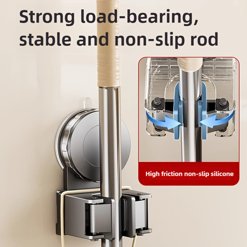 Strong Suction Cup Mop Holder Hooks, No-Drill Installation, Heavy-Duty ABS Wall Mounted Organizer for Bathroom & Kitchen, Ideal for Broom and Mop Storage, Broom Holder Wall Mount, Cleaning Tool Organizer