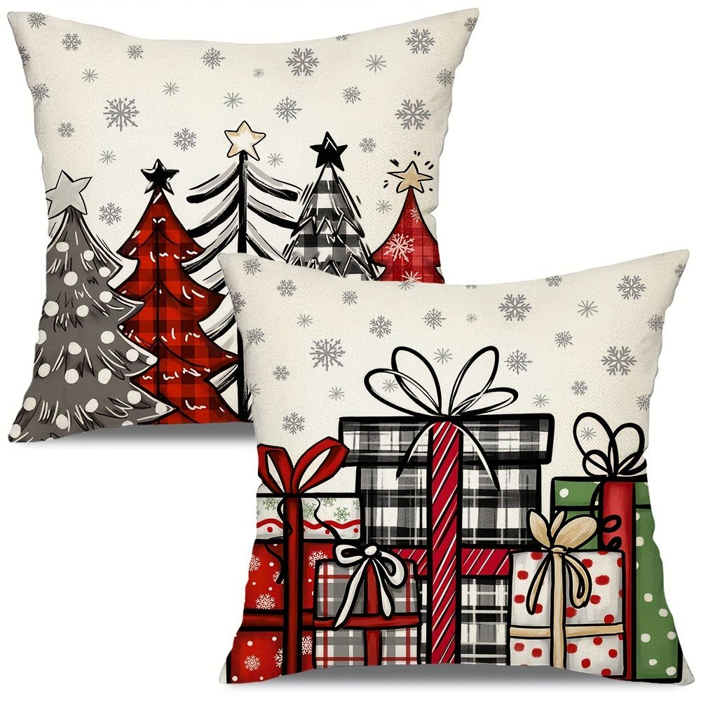 2pcs, Christmas Throw Pillow Covers, 45.72cm*45.72cm Christmas Tree Decorative Home Decor Cushion Covers, Farmhouse Winter Holiday Home Decor Pillowcases, for Porch Patio Couch Sofa Living Room Outdoor, Without Pillow Inserts
