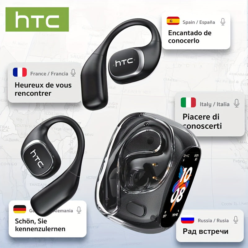 HTC NE11 Wireless Smart Earbuds with LCD Screen, AI Translation (Real-Time 134 Languages), Wireless 6.0 Low Latency, 27.5° Tilt Design, 8H & 30H Case, -C, Compatible with/ Smartphones - Compatible with Assistant & Siri, Idea