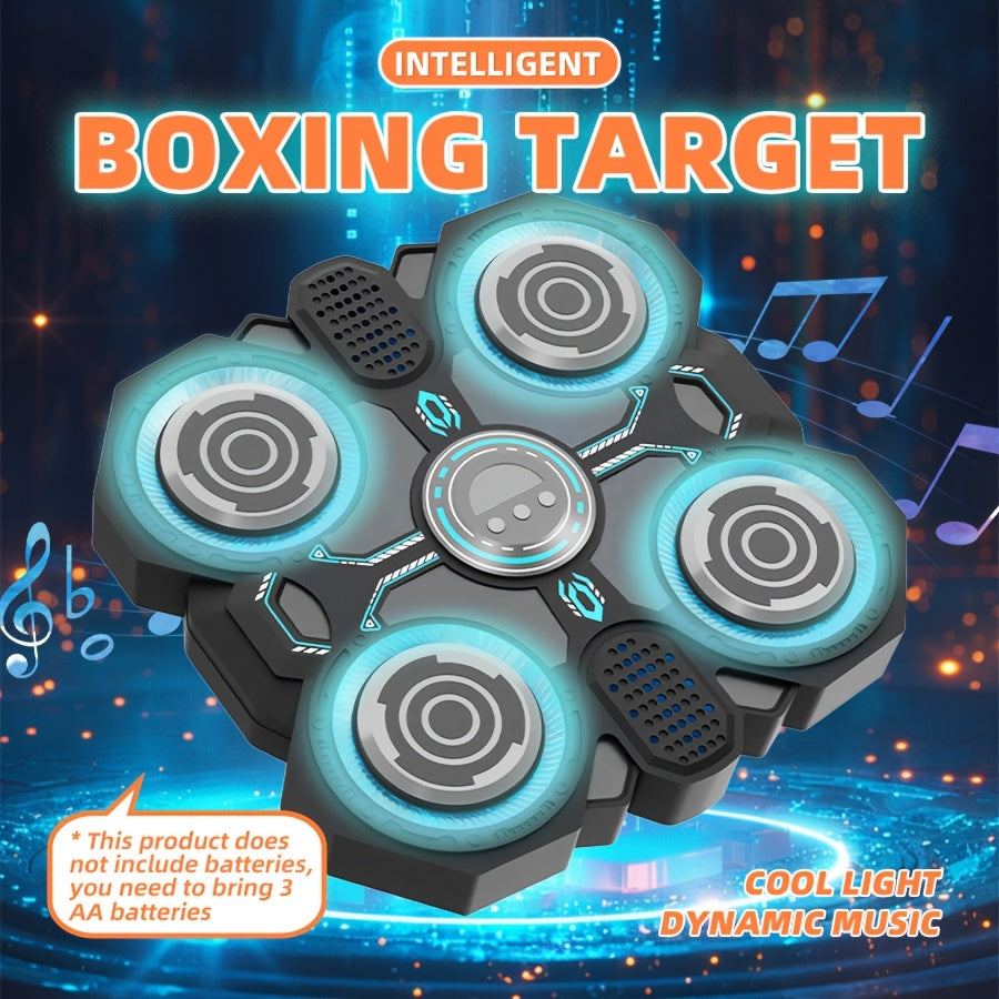 Interactive boxing exercise toy with 4 targets, updated edition with cool LED lights and dynamic music, includes punching gloves, adjustable speed, wall mountable, ideal for indoor training and family fun, battery operated (AA No. 1)
