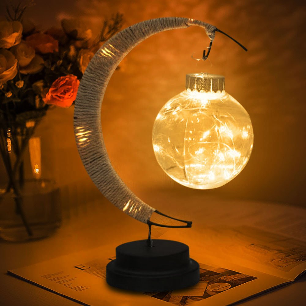 LED Ball Lamp Wrought Iron Moon Lamp, Plastic And Iron Bar Desk Lamp Decorative Lamp, Bedroom Decorative Modeling Lamp (battery Not Included) Halloween, Christmas Decor For Hotel/catering/event Holding
