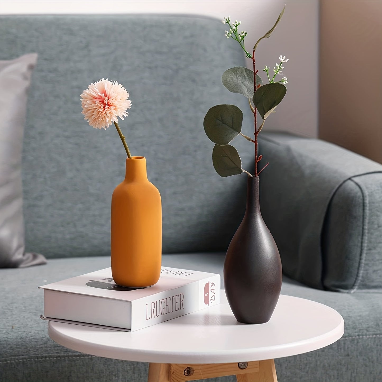 4pcs Ceramic Vases Farmhouse Table Decor, Small Flower Vase Set For Coffee Table Shelf Dining Room Modern Boho Home Decor