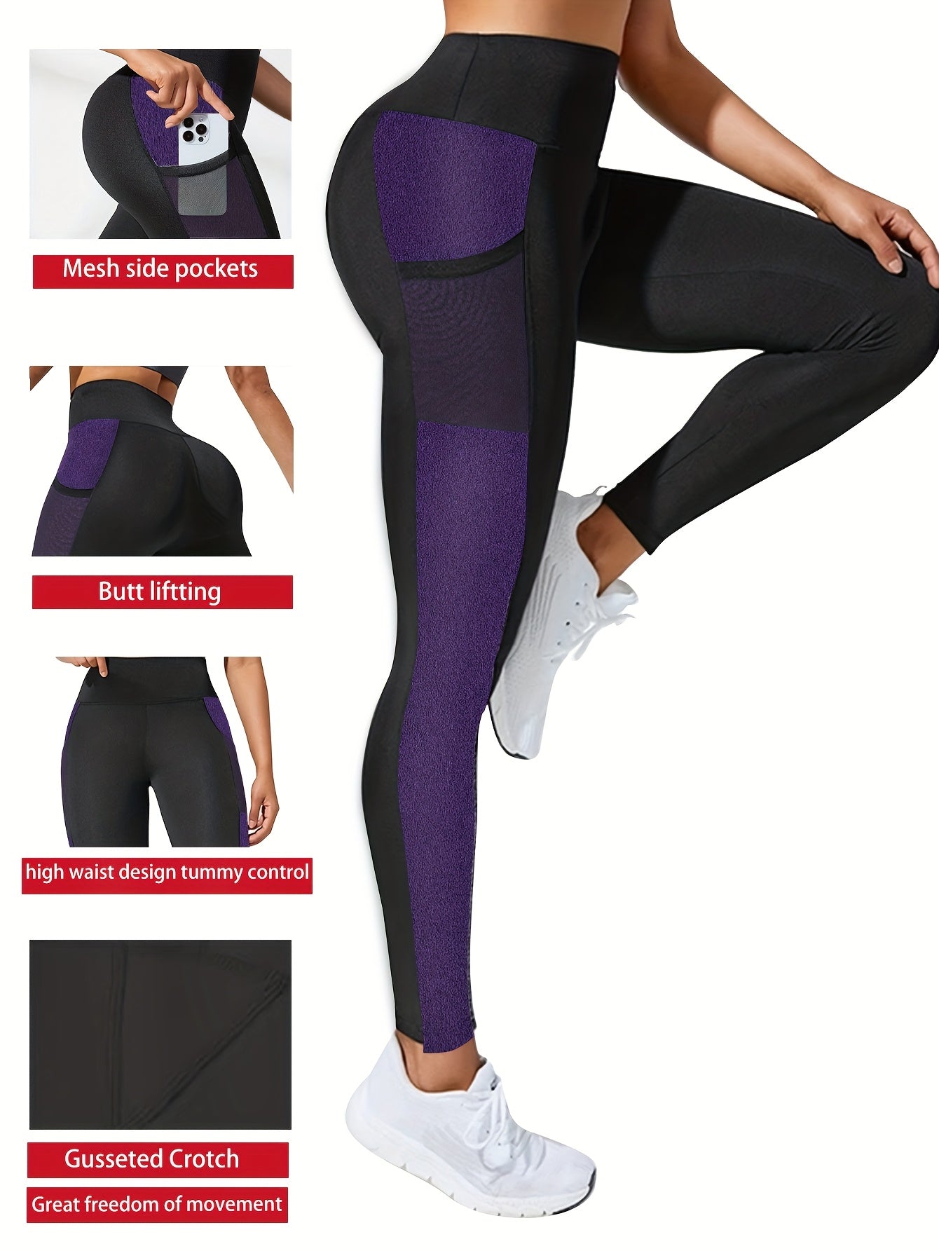 Women'S Plus Size Yoga Leggings with Side Mesh Pockets - High Waist, Stretchy & Breathable for Running, Fitness & Sports Training