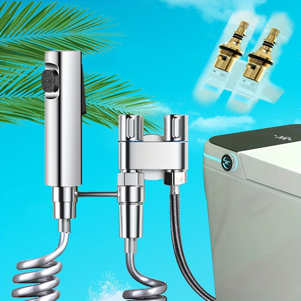 Stainless Steel Heavy-Duty Wall-Mounted Shower System with Adjustable Vertical Spray Gun - Dual-Outlet Angle Valve (G1/2 Male Thread) for Bathroom,, Car Wash - ABS Hose Compatible, Polished Chrome & Valve Core