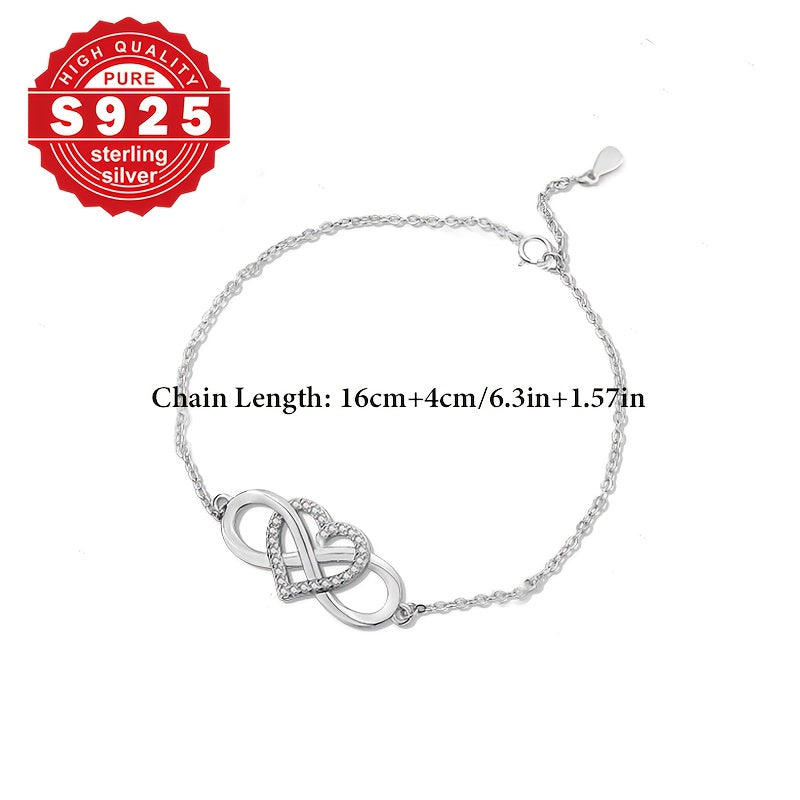 One Women's Eternal Love Bracelet, s925 Pure Silver, Classic Infinite Symbol Stringing Love Heart, Express Love, Suitable for Valentine's Day Gift to Ladies, High-end Female Accessories, Low Allergy