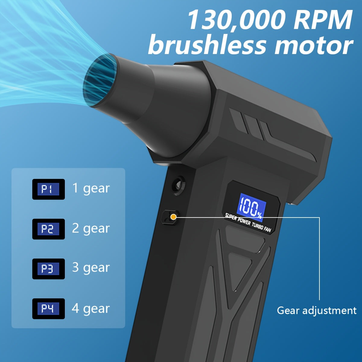 130000RPM Violent Turbofan, Intelligent Display Screen with 4-speed Adjustable, Includes 5 Nozzles, High-capacity Battery, The Best Holiday Gift for Portable Air Blowers Suitable for Computers, Keyboards, Outdoor and Car Clea