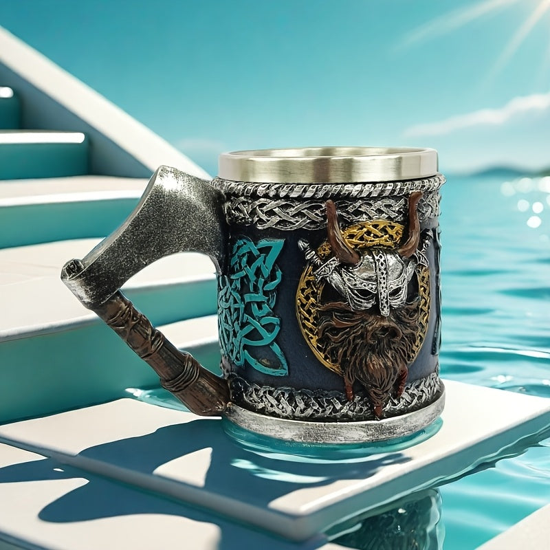 1pc Viking Axe Design 15.2oz Stainless Steel Beer Mug - Insulated, Reusable, Hand Wash Only - Multipurpose Coffee Cup for Christmas, Halloween, Easter, Hanukkah, Father'S Day Gift