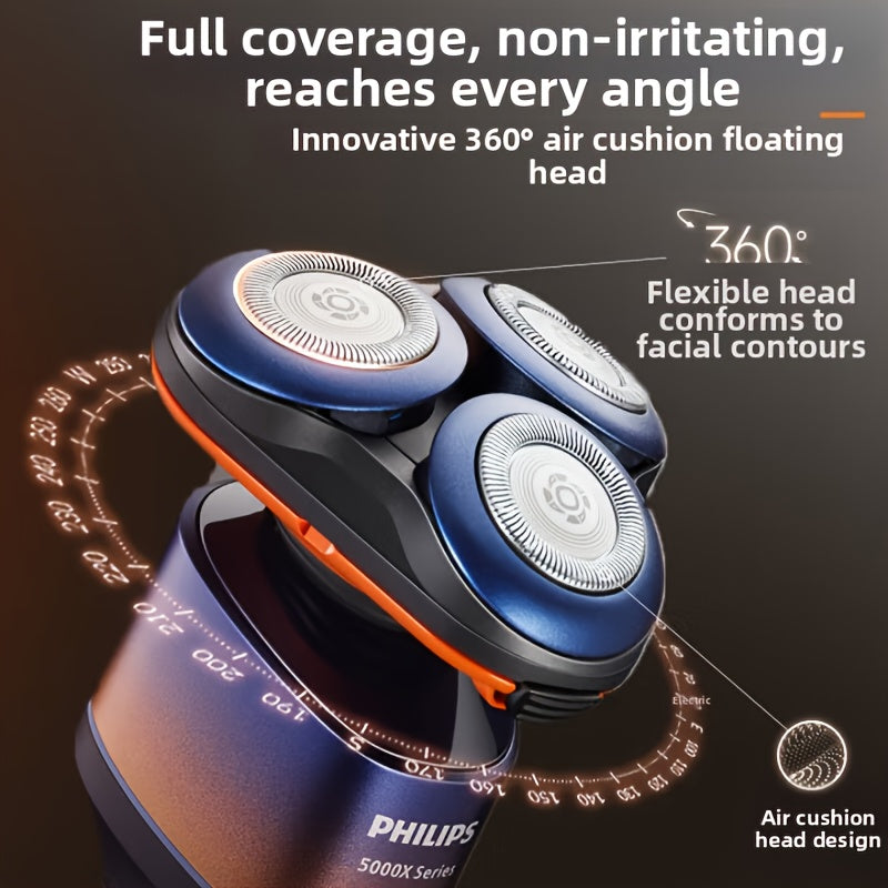For Philips Shaver Series 5000X Electric Shaver with Wet & Dry Shaving, 360° Rotating Head, 1-Hour Quick Charge, 5-Minute Fast Recharge, 3-Blade System, USB-Powered, 46-60 Min Battery Life, Washable Razor, Ideal For Men & Wo