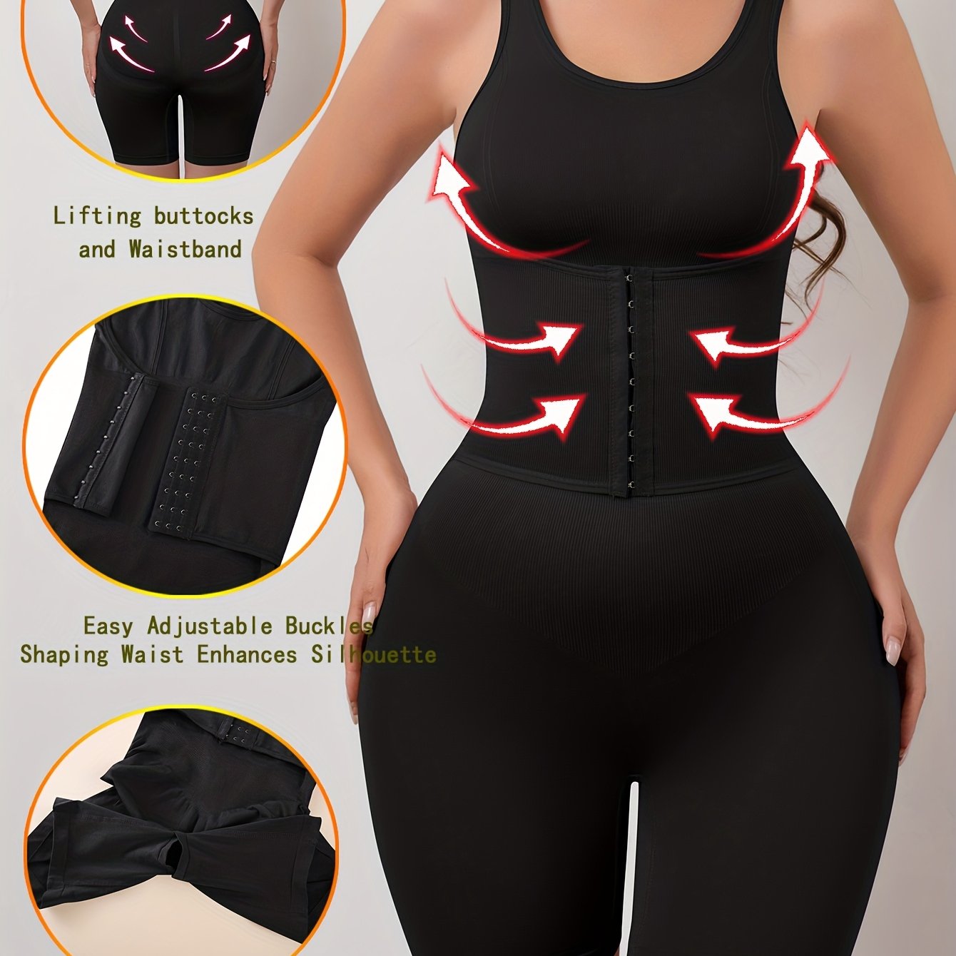Women'S High Support Bodysuit - Seamless Double-Layer Pressed Lift & Tummy Control, Adjustable Waist with Front Closure, Non-Padded Design for Postpartum, Weight, Postpartum Shapewear, Postpartum Wear, Seamless Construction