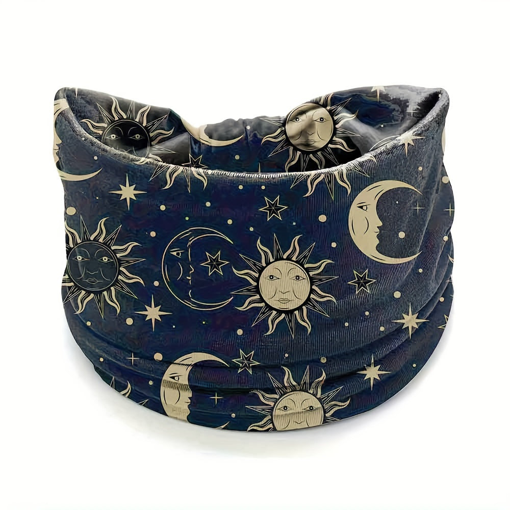 Boho Headband Sun Moon Printed Hair Band Wide Stretchy Sweatband For Yoga Running Headdress For Women