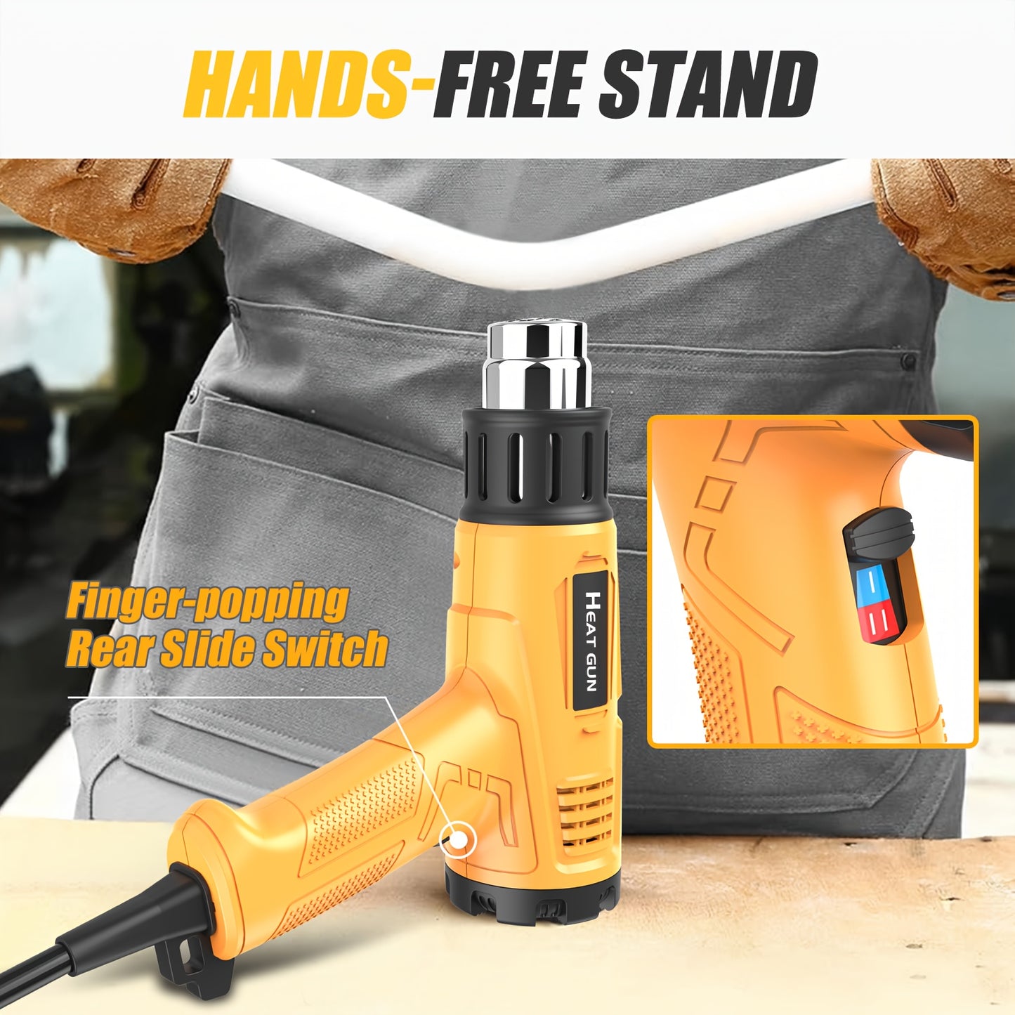 Professional 2000W electric heat gun with adjustable temperature control, 1.5S fast heating, 122°F-1202°F range, ideal for soldering and welding, automotive and construction use, European standard plug, 220-240V, soldering heat