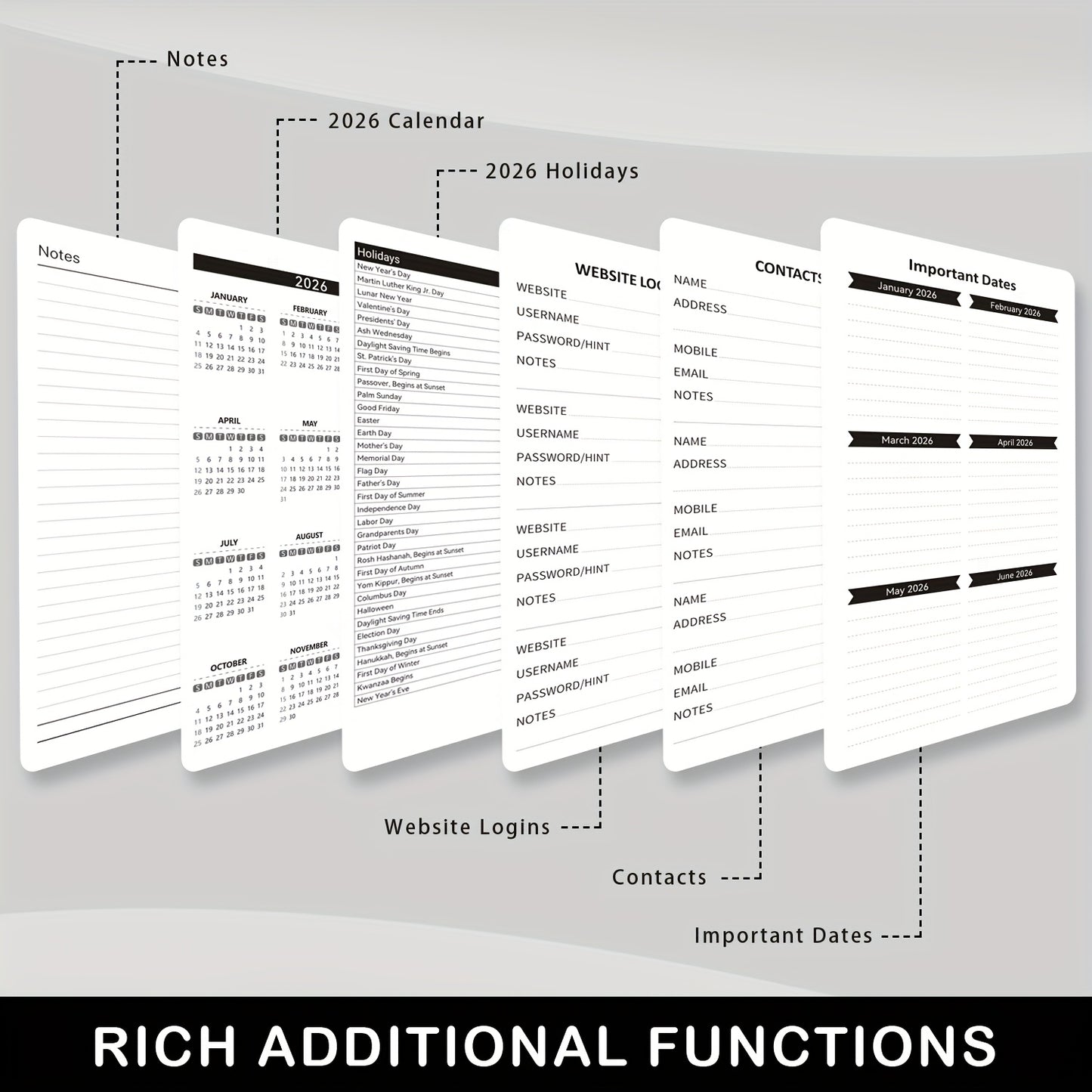 2026 Compact Planner, January 2026 to December 2026. Small monthly and weekly calendar, wallet size, 9.65 cm x 17.78 cm, with elastic band and pen loop, suitable for homeschooling or a Halloween gift.